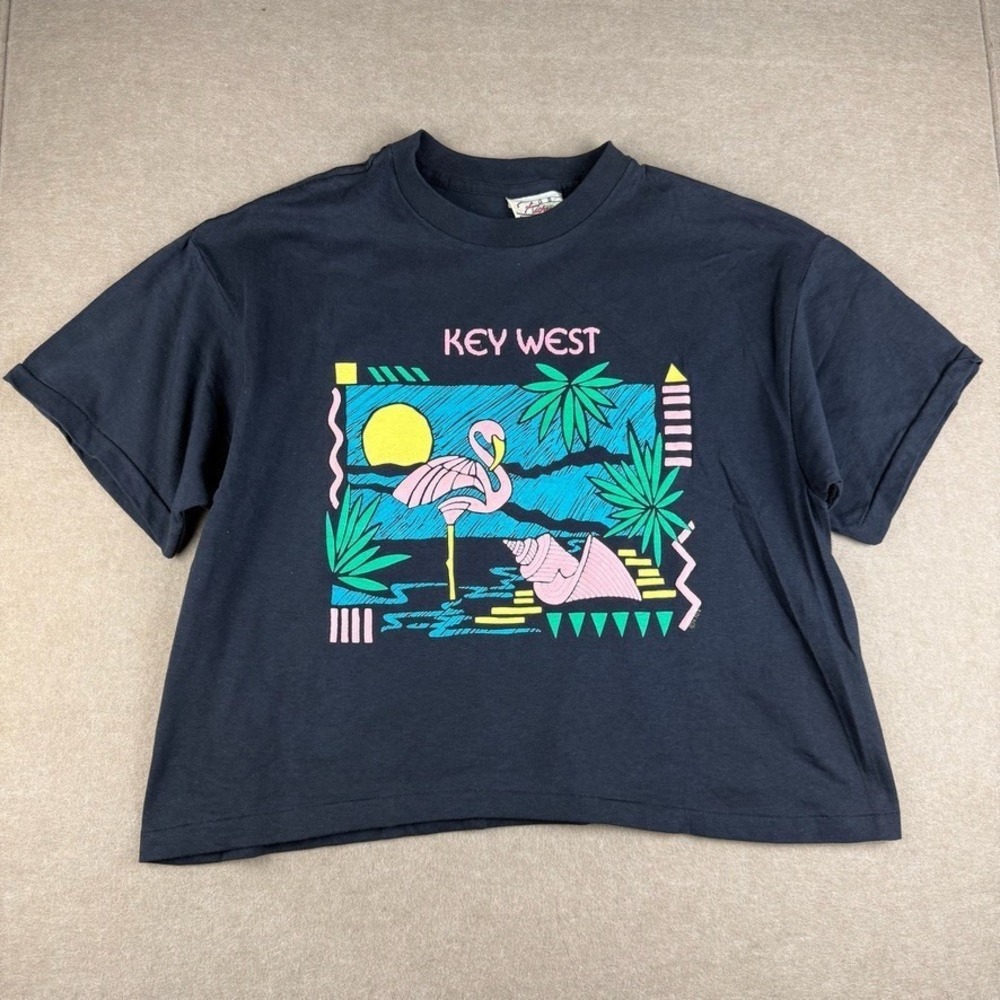 Vintage Rags to Riches Mens OSFA Cropped Tee Key West Flamingo USA Single Stitch